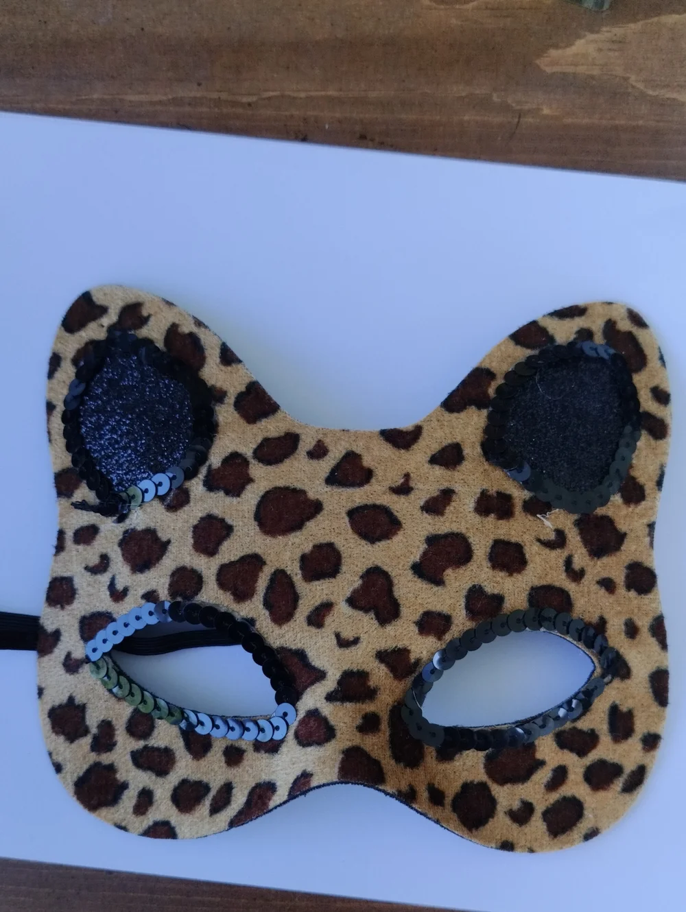 Leopard Print Kids Eye Mask with Sequin Trim - Tan